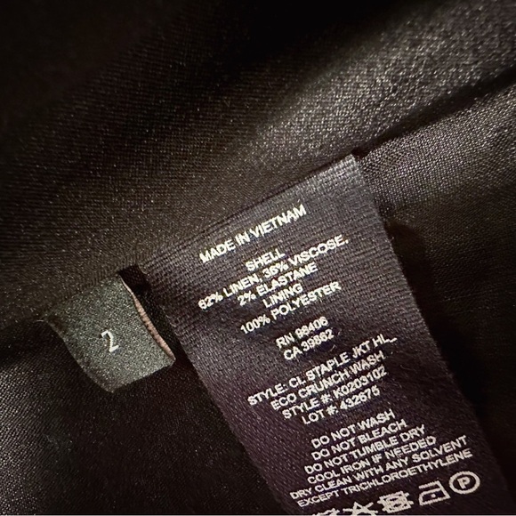 Theory ‘Collarless Staple Jacket in Stretch Linen’ w/ Pocket in Black Size 2 - Picture 10 of 15